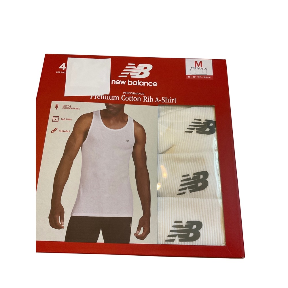 New Balance Mens Premium Cotton Rib‎ AShirt 4 Pack Size M White Performance Tan